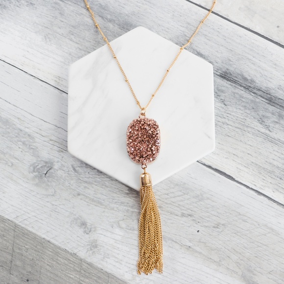 Ooh La Lou Jewelry - 'Maddox' Druzy Tassel Necklace